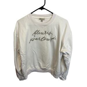 Albion Fit XL White Crewneck Sweatshirt French Embroidery Cotton Top